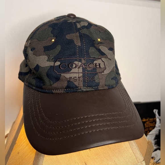 Coach Other - Coach Camo and Brown Leather Baseball Cap